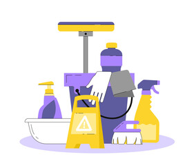 Cleaning equipment vector set