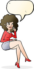 cartoon office woman sitting with speech bubble