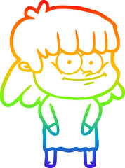 rainbow gradient line drawing of a cartoon smiling woman