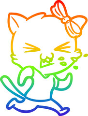rainbow gradient line drawing of a cartoon cat