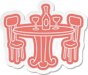 cartoon sticker dinner table and drinks