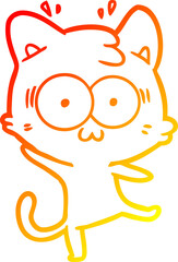 warm gradient line drawing of a cartoon surprised cat