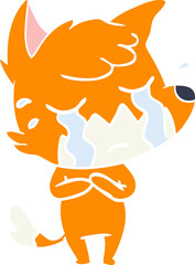 crying fox flat color style cartoon