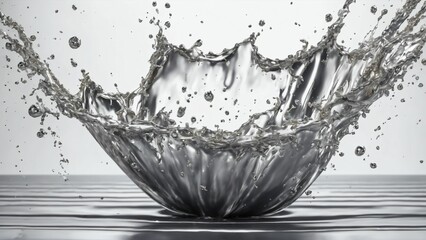 Liquid silver splash close up. Side view on white background. Liquid metal crown splash. Generated with AI