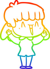 rainbow gradient line drawing of a cartoon woman