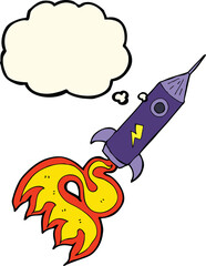 cartoon space rocket with thought bubble