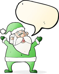 jolly santa cartoon with speech bubble
