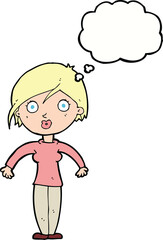 cartoon surprised woman with thought bubble