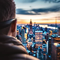 Crédence de cuisine en verre imprimé Manhattan Person overlooking a city