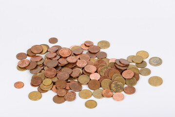 Euro coins background. Close-up of euro coins. Money background.Coins stacked on top of each other in different positions 
