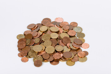 Euro coins background. Close-up of euro coins. Money background.Coins stacked on top of each other in different positions 
