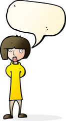 cartoon curious woman with speech bubble