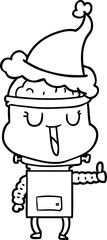 happy hand drawn line drawing of a robot wearing santa hat