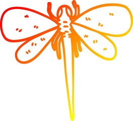 warm gradient line drawing of a cartoon dragonfly