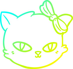 cold gradient line drawing of a cartoon cat wearing bow