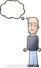 cartoon dad shrugging shoulders with thought bubble