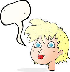 freehand drawn speech bubble cartoon female face