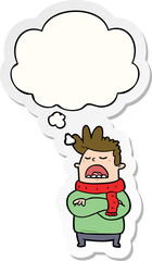 cartoon obnoxious man with thought bubble as a printed sticker