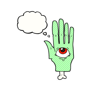 freehand drawn thought bubble cartoon spooky eye hand