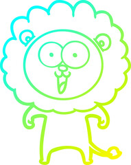 cold gradient line drawing of a happy cartoon lion