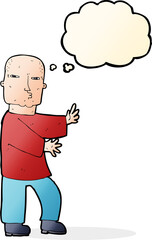 cartoon tough man  with thought bubble