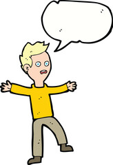 cartoon startled boy with speech bubble