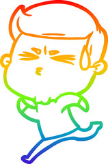 rainbow gradient line drawing of a cartoon man sweating