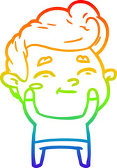 Fototapeta premium rainbow gradient line drawing of a happy cartoon man