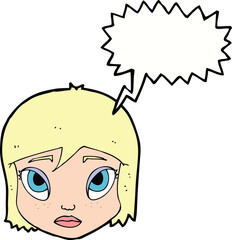 cartoon female face with speech bubble