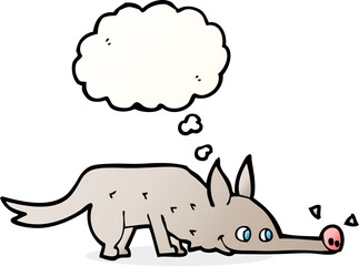 cartoon dog sniffing floor with thought bubble