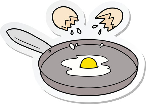 sticker of a cartoon pan frying egg
