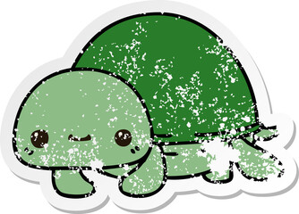 distressed sticker of a quirky hand drawn cartoon turtle