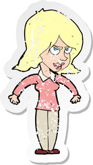 retro distressed sticker of a cartoon mean woman