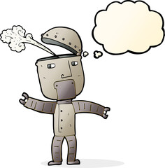 cartoon funny robot with thought bubble