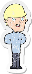 retro distressed sticker of a cartoon happy man