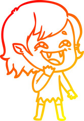warm gradient line drawing of a cartoon laughing vampire girl