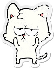 distressed sticker of a bored cartoon cat