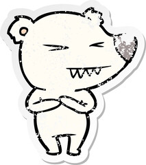 distressed sticker of a angry polar bear cartoon