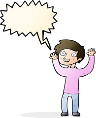 cartoon happy man with speech bubble