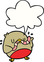 cartoon bird eating worm with speech bubble