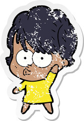 distressed sticker of a cartoon woman
