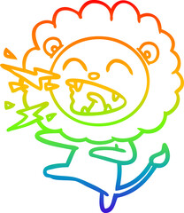 rainbow gradient line drawing of a cartoon roaring lion