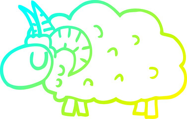 cold gradient line drawing of a cartoon black sheep