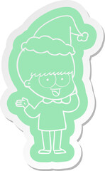 Fototapeta premium happy quirky cartoon sticker of a boy wearing santa hat