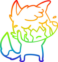 rainbow gradient line drawing of a crying fox cartoon