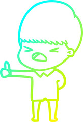 cold gradient line drawing of a cartoon stressed man