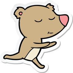 sticker of a happy cartoon bear running