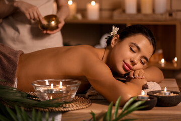 Beautiful Caucasian woman relaxing in spa salon