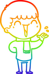 rainbow gradient line drawing of a cartoon happy man