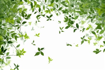 Green leaves flying above transparent background. Fresh spring foliage. Eco backdrop. Generative AI